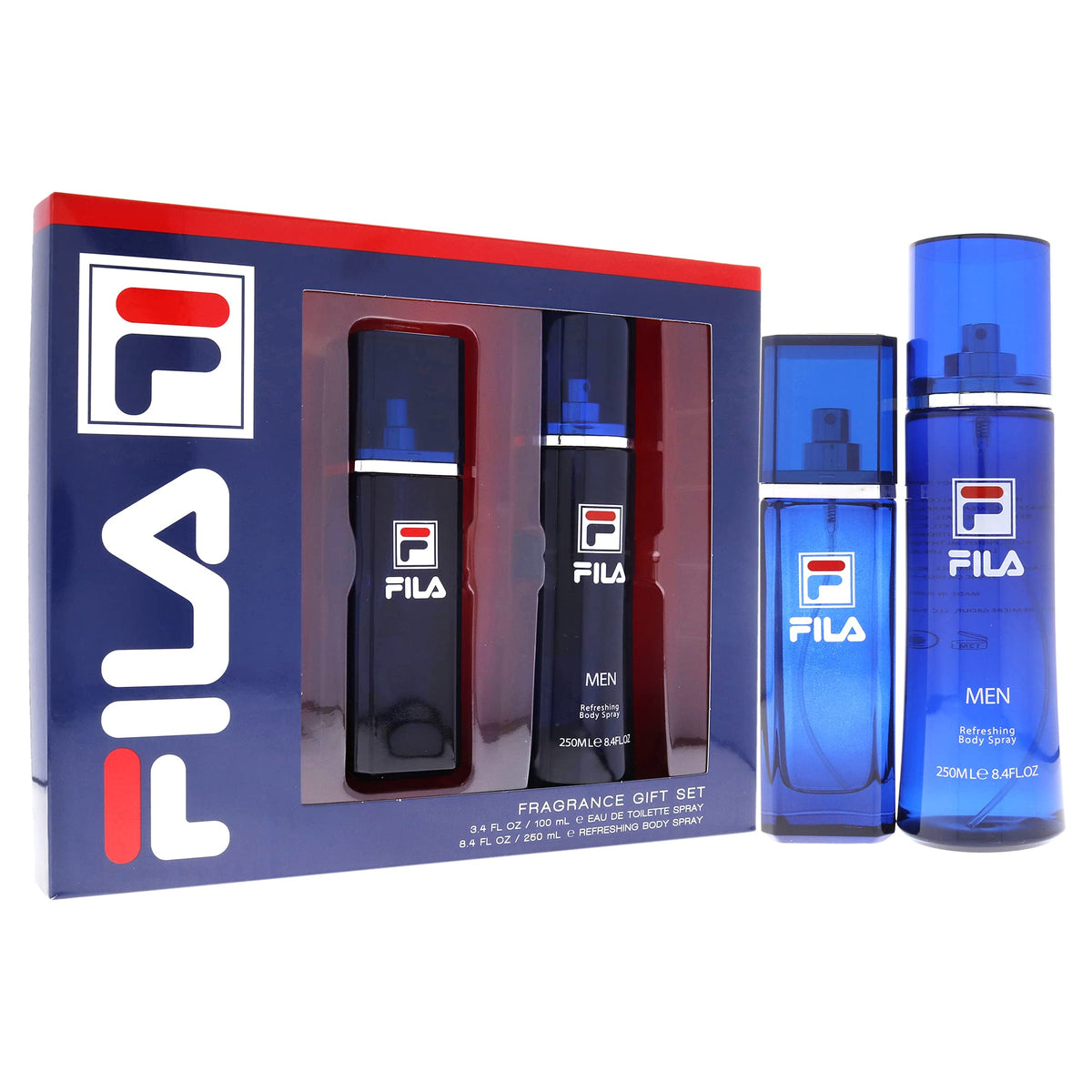 FILA Fragrance Giftset for Men - Cool, Clean And Refreshing Fragrance And Body Mist - Extra Strength, Long Lasting Scent Payoff - Trendy, Rectangular, Streamlined, Portable Bottle Design - 2 Pc