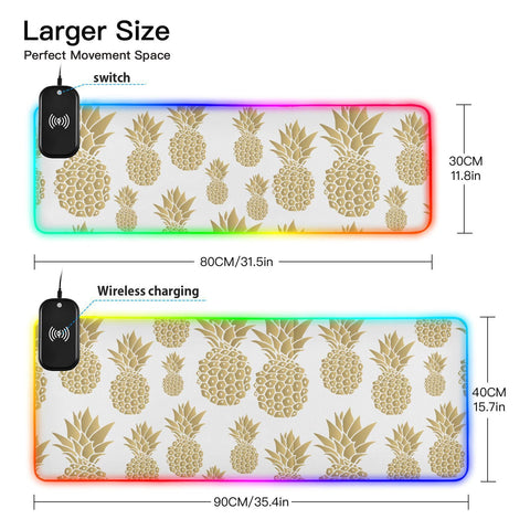 Gold Pineapple Wireless Charging Mouse Pad for Mobile Phone Extra Large Gaming Mousepad with 13 Lighting Modes Keyboard Mat for Gaming MacBook PC Laptop Desk Office Home