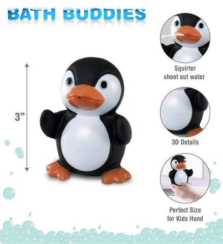 DolliBu Penguin Bath Buddy Squirter - Floating Black Penguin Rubber Bath Toy, Fun Water Squirting Bathtime Play for Toddlers, Cute Sea Life Animal Toy for The Bathtub, Beach, & Pool for Girls & Boys