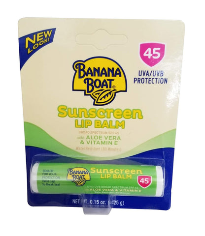 New! Banana Boat Aloe Vera with Vitamin E Sunscreen Lip Balm, SPF 45 0.15 oz (Pack of 4)