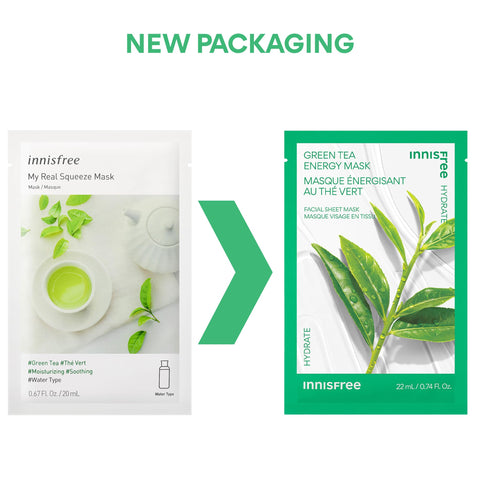 innisfree Green Tea Energy Mask, Hydrating Serum Korean Sheet Mask, Face Mask for Bright, Glowing Skin