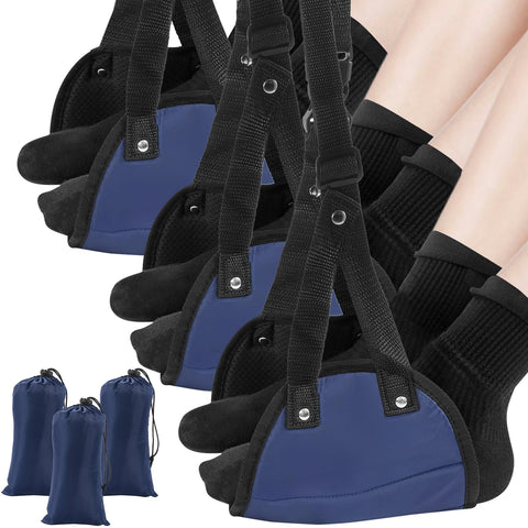 3 Packs Airplane Foot Hammock, Foot Hammock for Plane Travel Adjustable Plane Travel Airplane Foot Hammock Travel Essentials to Reduce Feet Swelling and Soreness (Blue Airplane Footrest)