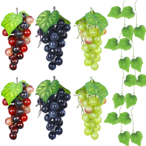 Pamtns 7 Pieces Plastic Grapes Decoration Artificial Grape Cluster Artificial Simulation Plastic Fake Grapes Fruit Props Grapes with Leaves Grapes Wedding Party Decoration