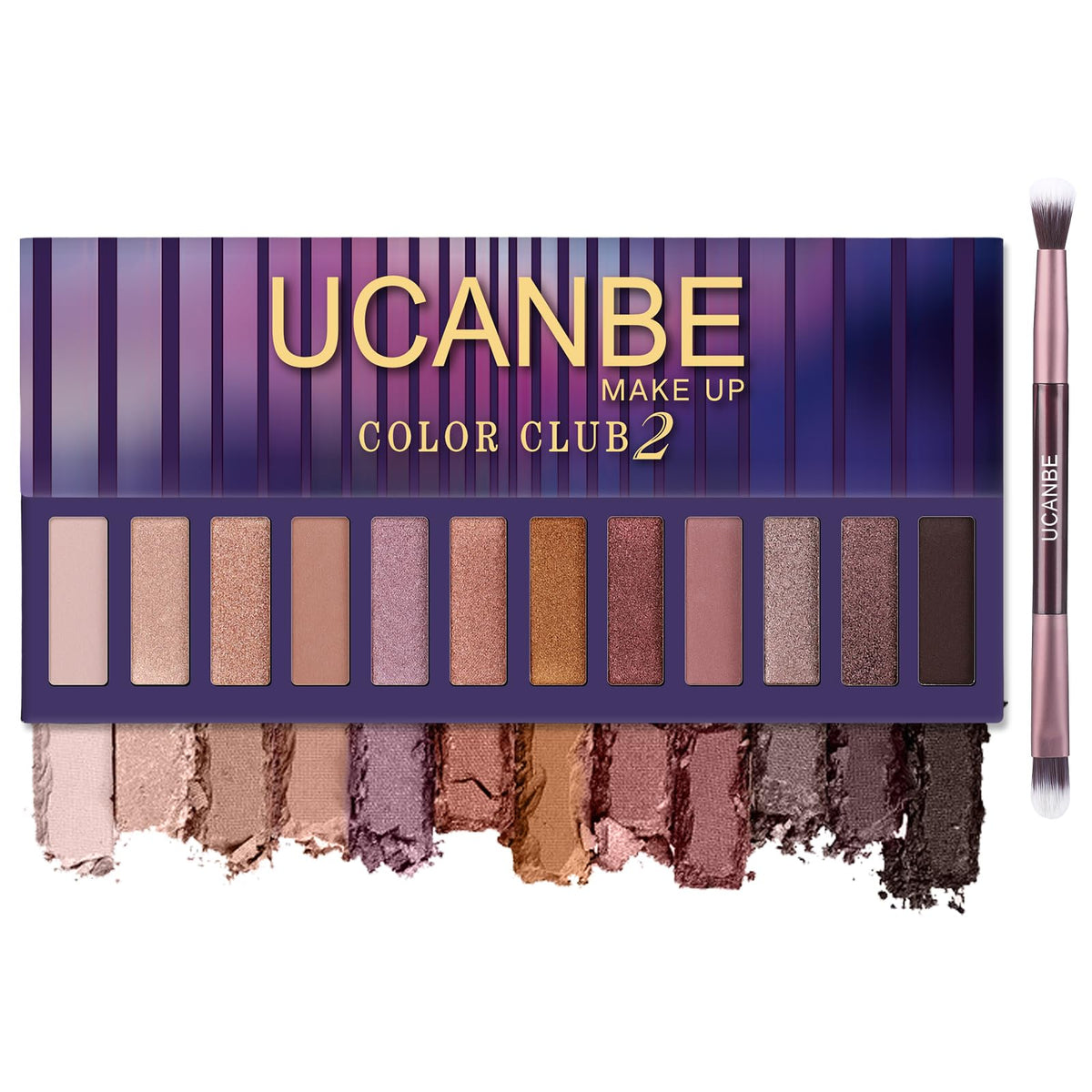 UCANBE 12 Color Eyeshadow Makeup Palette, Naked Nude Eye Shadow, Neutral Matte Shimmer Make Up Pallet with Double-ended Brush Set Kit, Highly Pigmented Long Lasting Waterproof