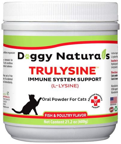 Trulysine L-Lysine for Cats Immune Support Oral Powder 21.2oz/600g - Cats & Kittens of All Age, Sneezing, Runny Nose Squinting, Watery Eyes-Fish & Poultry Flavor (U.S.A)(600 Grams (500mg / Scoop))