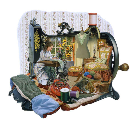 SUNSOUT INC - Sewing Memories - 1000 pc Special Shape Jigsaw Puzzle by Artist: Russell Cobane - Finished Size 27" x 24" - MPN# 95072