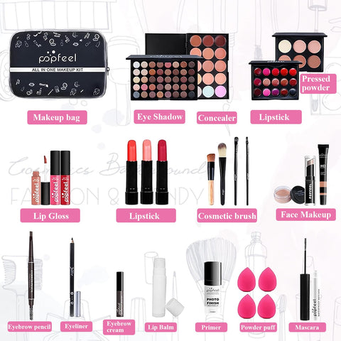 All-in-one Makeup Set with Make-up Bag, Essential Makeup Starter Set with Eyeshadow Palette Lipstick Blush Concealer Powder Gloss, 30Pcs Full Make Up Kit Gift for Women Girls Beauty Cosmetic