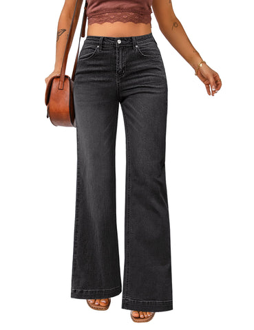 luvamia 2024 Wide Leg Jeans for Women High Waist Stretchy Classic Baggy Flare Jeans Denim Pants Soft Black Size XX-Large US Size 20 to Size 22