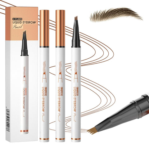 Eyebrow Pencil with 4 Fork Tip,2024 New 3D Microblading Eyebrow Pencil Natural Makeup Fine Stroke Magic Eyebrow Pencil,Long-Lasting Waterproof Natural Eyebrow Pencil Stay on All Day (2PCS-Dark brown)