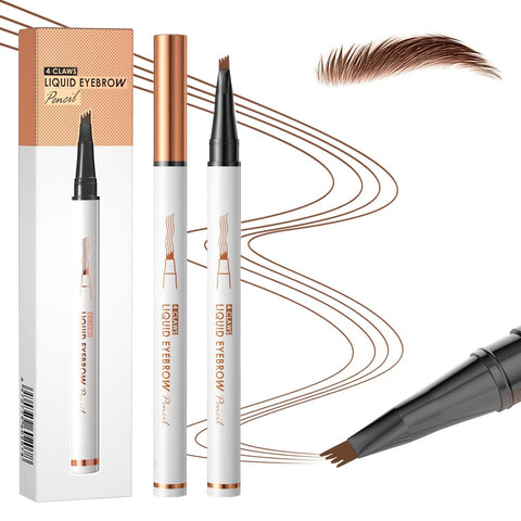 Eyebrow Pencil with 4 Fork Tip,2024 New 3D Microblading Eyebrow Pencil Natural Makeup Fine Stroke Magic Eyebrow Pencil,Long-Lasting Waterproof Natural Eyebrow Pencil Stay on All Day (2PCS-Light Brown)