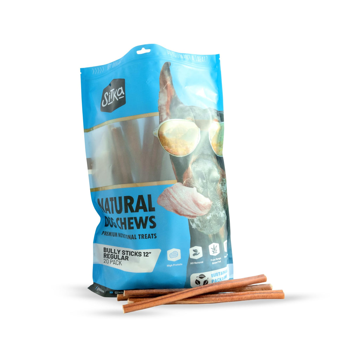 SITKA Farms Bully Sticks 12 inch - (24 Count) Bully Sticks Long Lasting Dental Treats for Large Medium and Small Dogs - Fully Digestible Rawhide Free Sticks for Agresive & Medium Chewers