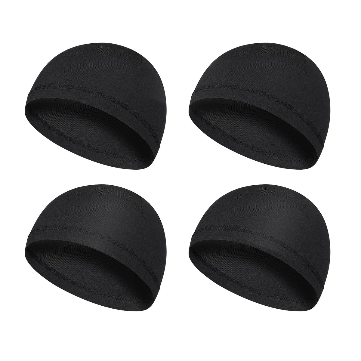 Yolev 4 Pieces Men Skull Caps Soft Cotton Beanie Sweat Wicking Helmet Liner Cycling Running Hat for Men Women Black