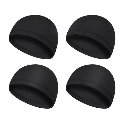 Yolev 4 Pieces Men Skull Caps Soft Cotton Beanie Sweat Wicking Helmet Liner Cycling Running Hat for Men Women Black