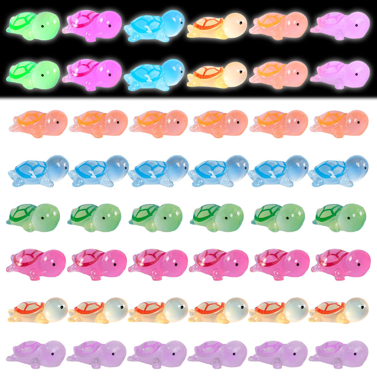 48pcs Resin Mini Turtles, Mini Resin Animals Miniature Sea Turtles Glow in the Dark Turtle Tiny Turtles Miniature Luminous Turtles Small Sea Turtle Figurines for Birthday Party Home Garden Decor