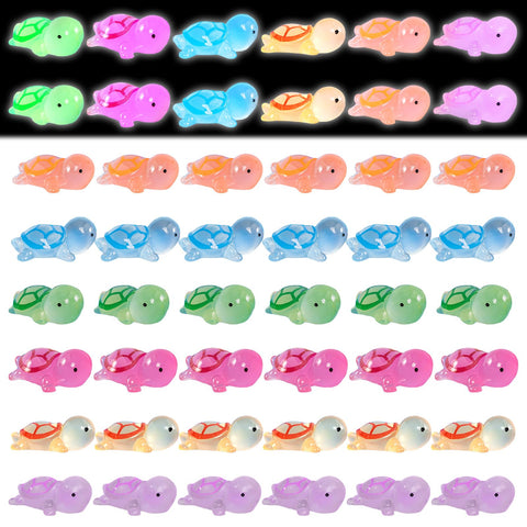 48pcs Resin Mini Turtles, Mini Resin Animals Miniature Sea Turtles Glow in the Dark Turtle Tiny Turtles Miniature Luminous Turtles Small Sea Turtle Figurines for Birthday Party Home Garden Decor