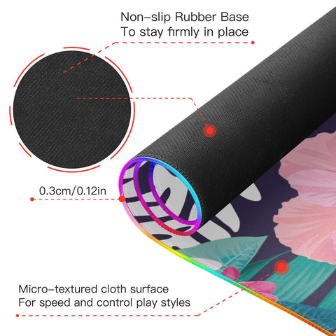 Flowers Palm Leaves Wireless Charging Mouse Pad for Mobile Phone Extra Large Gaming Mousepad with 13 Lighting Modes Keyboard Mat for Office Home Gaming MacBook PC Laptop Desk