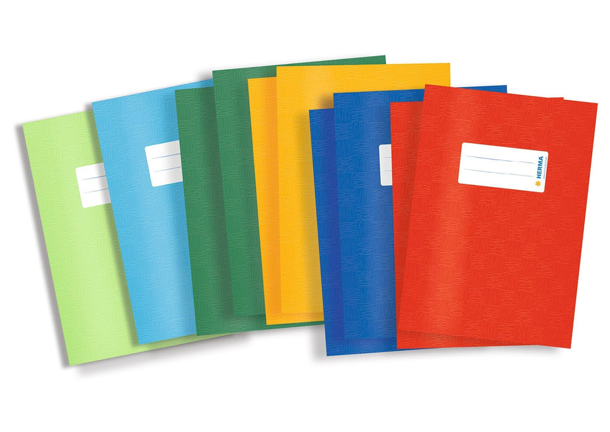 HERMA Exercise Book Cover A5, with Inscription Label, Made of wipeable and Sturdy Plastic, Slip on Cover Jackets for School, Pack of 10, Assorted Colours,19996
