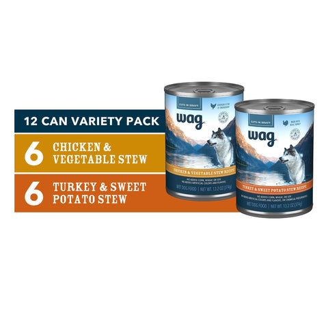 Amazon Brand - Wag Stew Dog Food Variety Pack, Chicken & Turkey, 13.2 Ounce (Pack of 12)