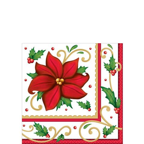 Amscan Winter Botanical Paper Beverage Napkins, 125 Ct. | Party Tableware, Red/Green, 5" x 5"