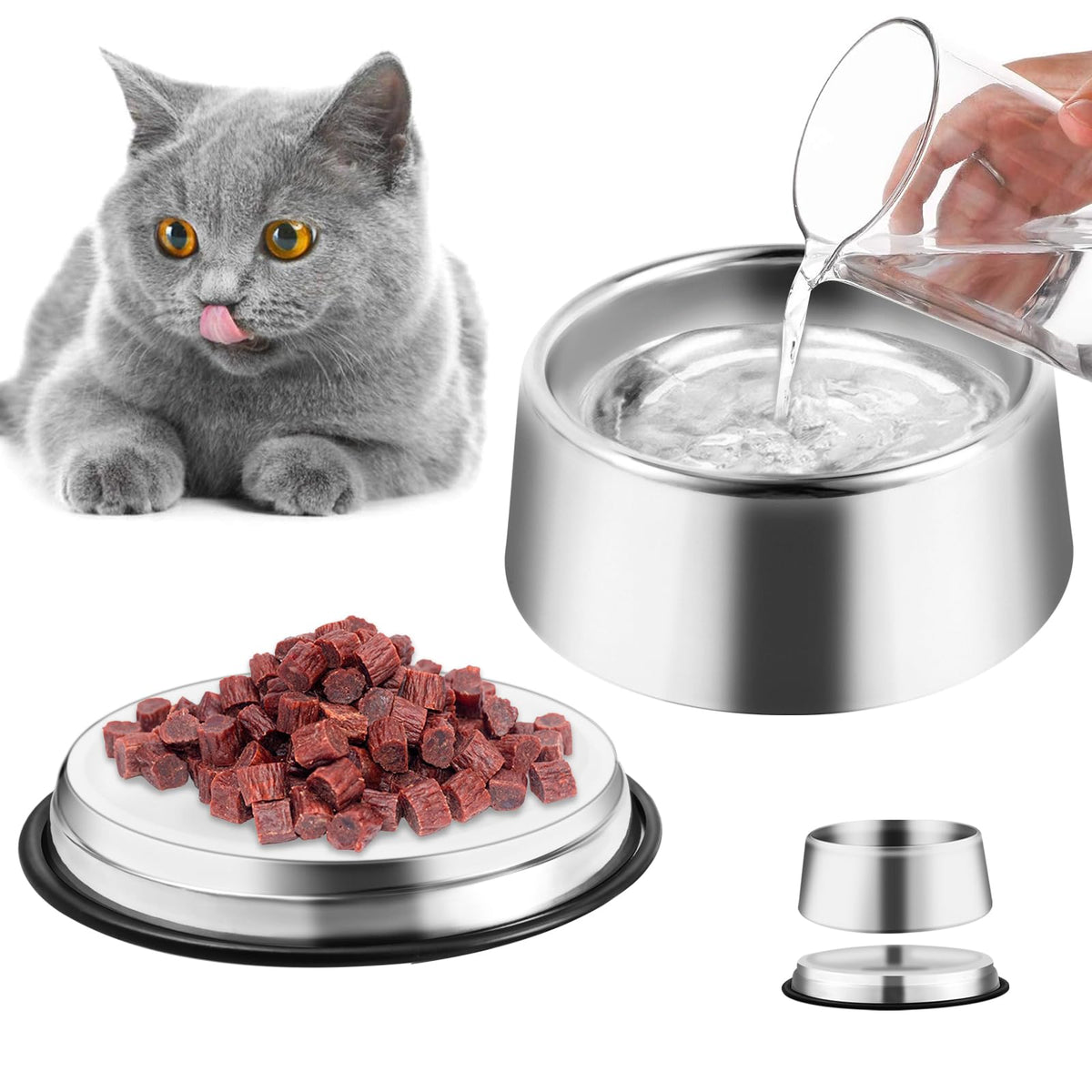 ELISABE Raised Cat Bowl Stainless Steel, Elevated Pet Bowl with Whisker Fatigue Cat Dish, Detachable Cat Food Water Bowl for Cats and Small Dogs