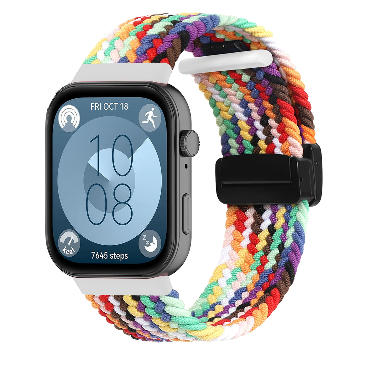 KUTEWEU Nylon Braided Strap for Huawei Watch Fit 3, Adjustable Sport Elastic Loop Band with Magnetic Clasp for Huawei Watch Fit3 Smartband Watch Band for Men Women (Rainbow)