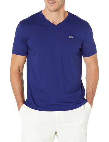 Lacoste Mens Discontinued Short Sleeve Jersey Pima Reg Fit V Neck T-Shirt, Ocean, 4X-Large
