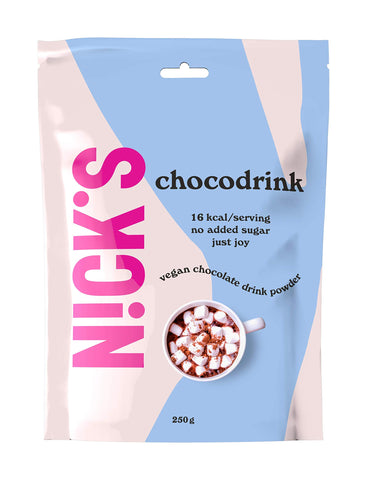 NICKS Chocodrink, Instant Hot Chocolate Cocoa Powder No Added Sugar, Keto, Dairy Free, Vegan (ca 35 Servings | 1 Bag x 250g)