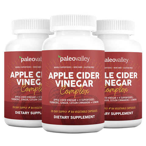 Paleovalley Apple Cider Vinegar Complex with Superfoods - Turmeric, Ginger, Ceylon Cinnamon and Lemon - 3 Pack