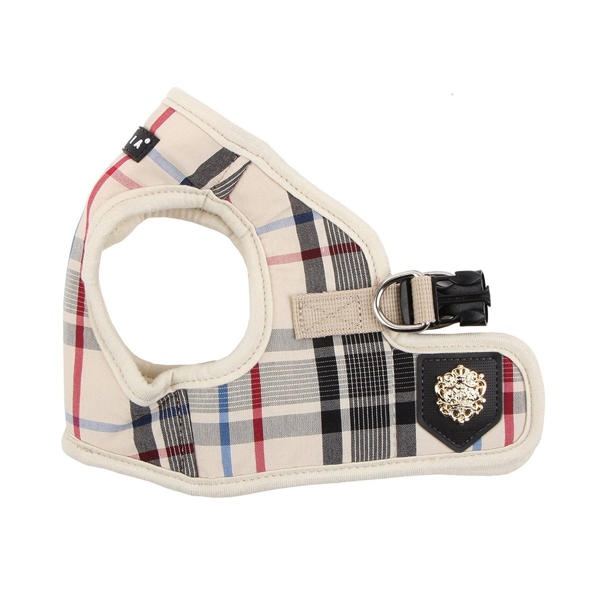 Puppia Junior - Checkered Dog Harness small dogs - Soft Vest - Also usable as Puppy Harness - Anti Pull Dog Lead, Beige, XL