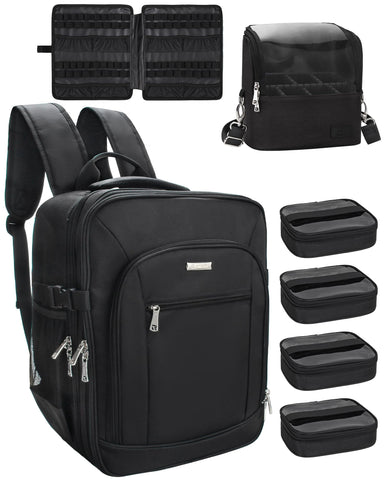 Makeup Backpack Extra Large Makeup Case Professional Travel Train Case Makeup Bag for Women Cosmetic Case Storage Organizer for Make Up Artist 3 Layer Large Capacity, Black, two piece, Large Makeup