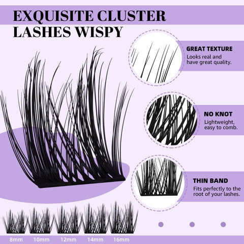 B&Q Lash Clusters D Curl 8-16MIX 84 PCS Eyelash Clusters Wispy with 360Ãƒâ€šÃ‚Â° Rotatable Mirror Cluster Eyelash Extensions Natural Lash Clusters Lashes Wispy Diy Lash Extensions Clusters (Q09,D 8-16MIX)
