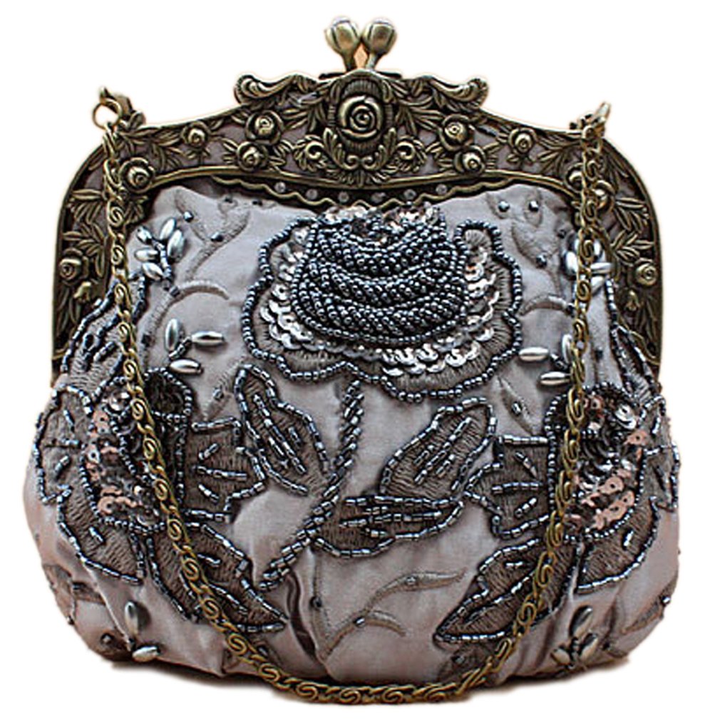 Belsen Women's Vintage Beaded Sequin Flower Evening Handbags, Grey, One Size