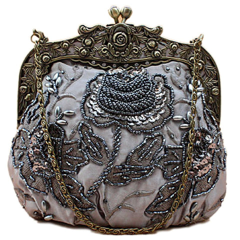 Belsen Women's Vintage Beaded Sequin Flower Evening Handbags, Grey, One Size
