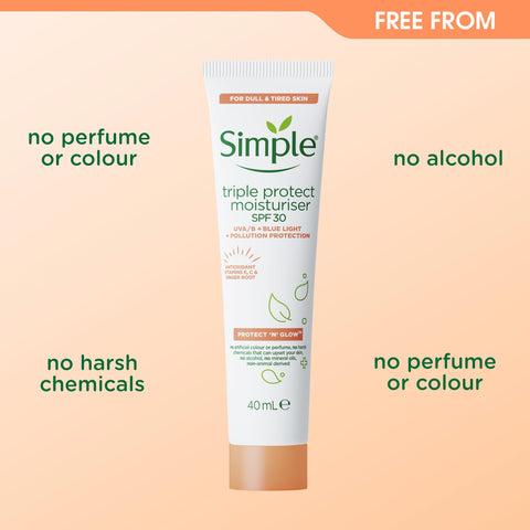Simple Protect 'N' Glow Triple Protect Moisturiser SPF 30, 40ml