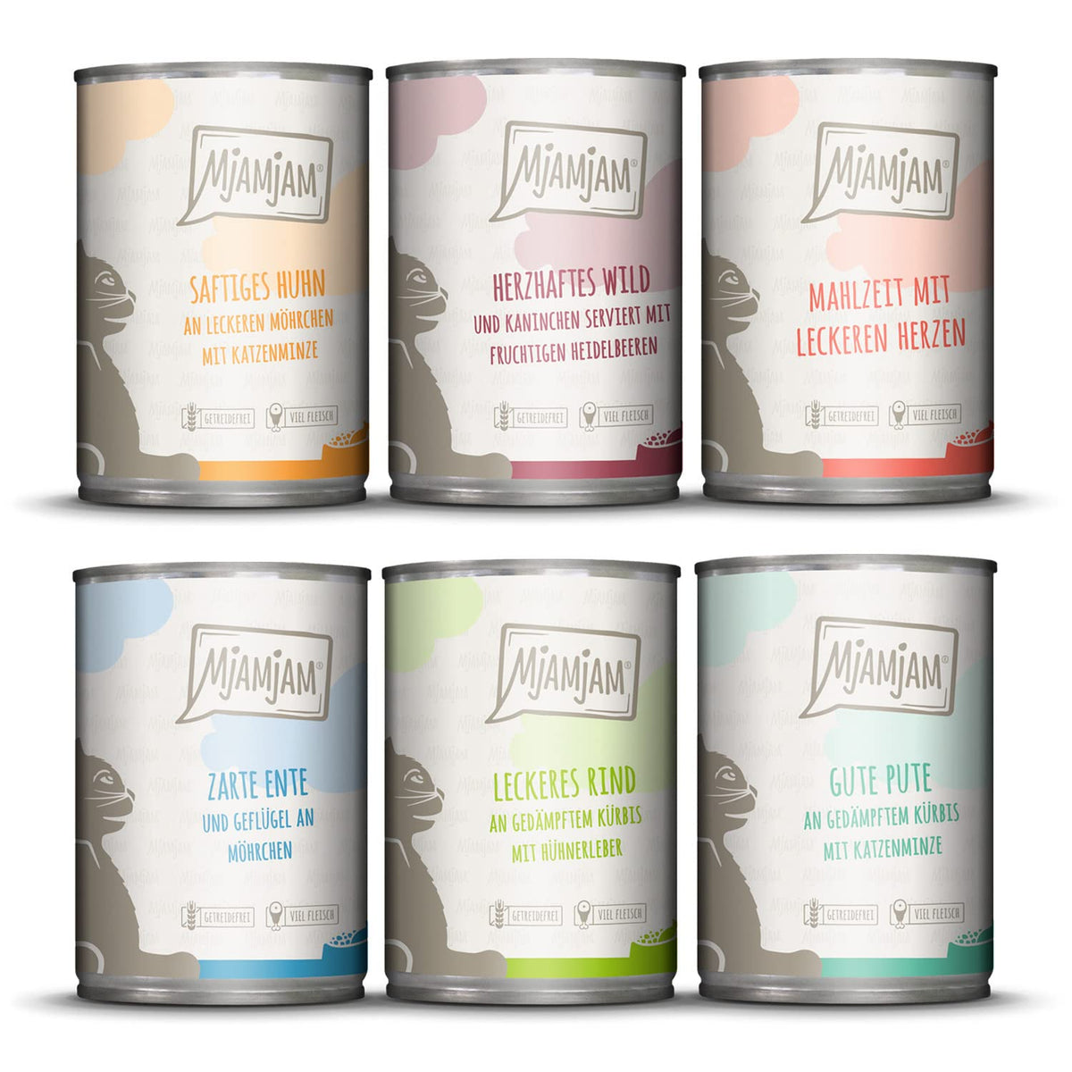 MjAMjAM - Premium Wet Food for Cats - Mixed Package III - Chicken and Pumpkin, Turkey, Duck and Poultry, Hearts, Chicken, Beef, Pack of 6 (6 X 400 g), Grain-free with Extra Meat