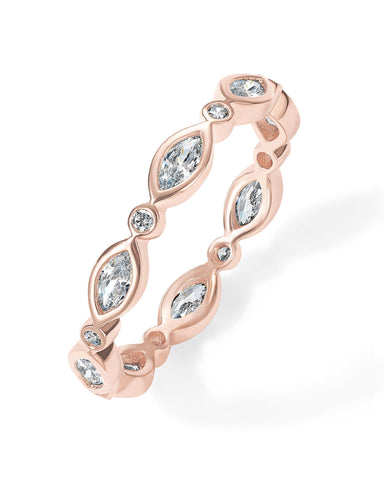 PAVOI 14K Rose Gold Plated Cubic Zirconia Stackable Ring | Marquise Eternity Band For Women | Plated Gold Stacking Ring | Size 5