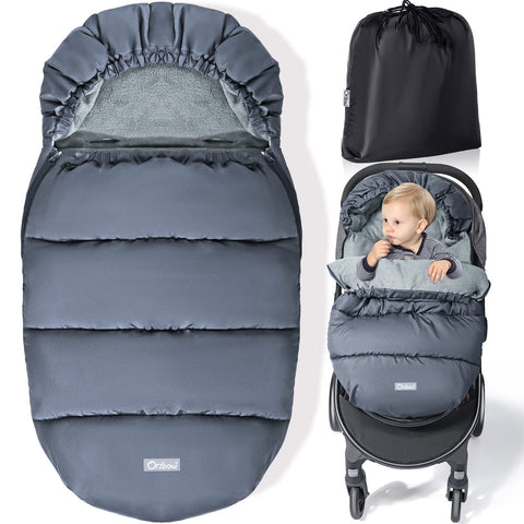 Orzbow Universal Footmuff for Pushchair,Waterproof Cosy Toes for Baby Buggy Pram Stroller with Adjustable Hood,Polar Fleece Liner,Machine Washable and Removable Winter Pushchair Liner (Grey)