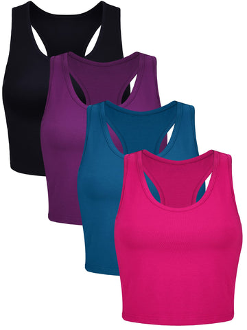 Geyoga 4 Pieces Women Basic Tank Top Cotton Racerback Sleeveless Athletic Crop Cotton Top (Bright Color, Small)