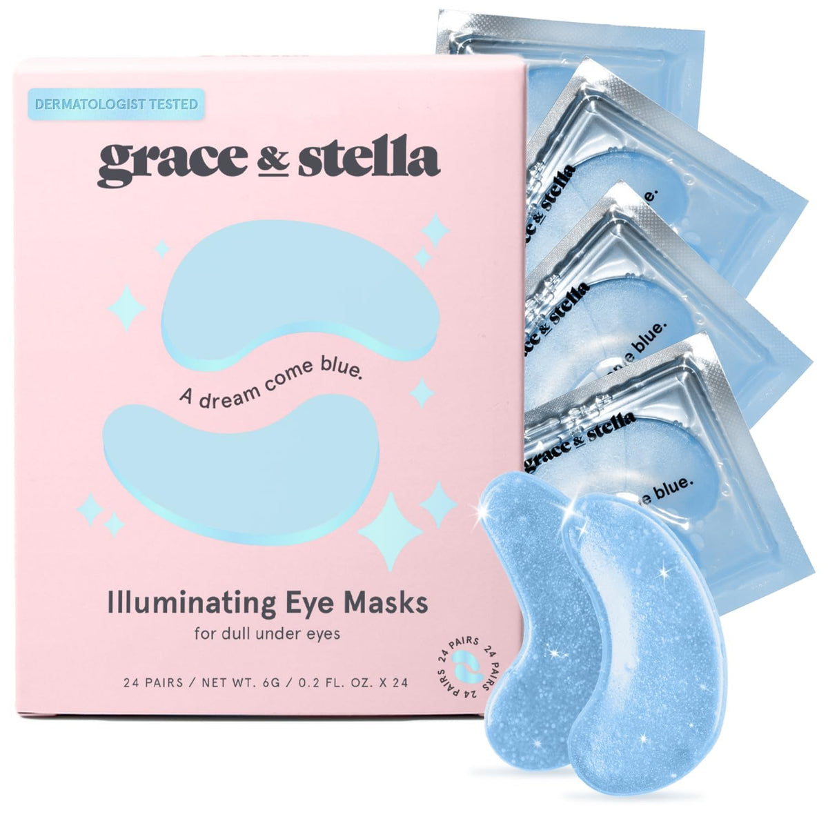 Award Winning Under Eye Mask - Reduce Dark Circles, Puffy Eyes, Undereye Bags, Wrinkles - Gel Under Eye Patches, Vegan Cruelty-Free Self Care by grace and stella (24 Pairs, Blue)