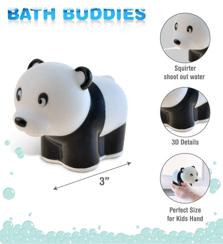 DolliBu Panda Bath Buddy Squirter - Floating Panda Bear Rubber Bath Toy, Fun Water Squirting Bathtime Play for Toddlers Cute & Soft Wild Life Animal Toy for Bathtub, Beach and Pool for Girls and Boys