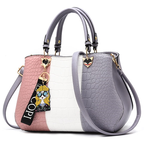 DIRRONA Women Top Handle Bag Fashion Colour Block Ladies Shoulder Bags Casual Travel Crossbody Bag PU Leather Crocodile Pattern Women Handbag With Pendant Red B