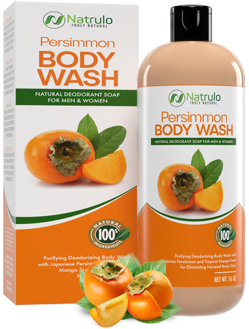 Persimmon Body Wash for Body Odor Control - Purifying Deodorizing Soap for Eliminating Nonenal Body Odor - Underarms, Intimate Inner Thigh, Bikini Area, Smelly Feet - Natural Deodorant Soap