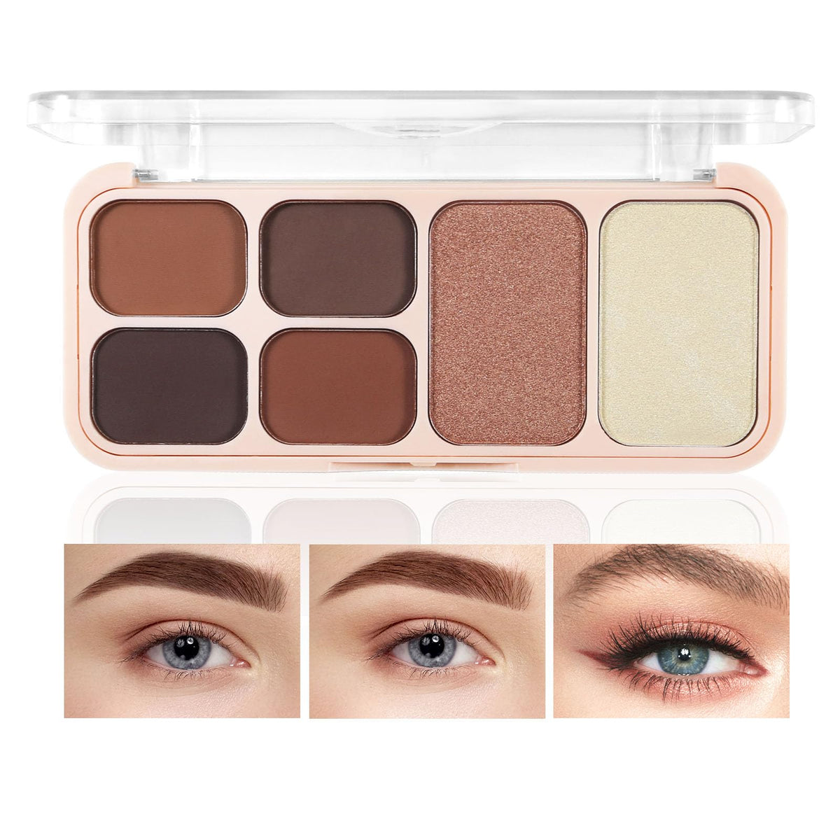 Boobeen Eyebrow Powder & Highlight Palette Set, 4 Colors Eye Brow Tinted Powder Palette to Shape Natural Brows, 2 Colors Highlighting powder to Creates Glow Contour Makeup