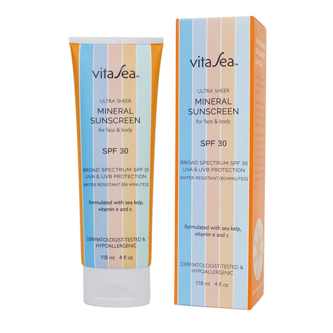 Noodle & Boo VitaSea Ultra Sheer Mineral Sunscreen Lotion for Face and Body, Broad Spectrum Reef Friendly SPF 30, UVA & UVB Protection, Formulated with Sea Kelp, Vitamin E & C, 4 Fl Oz