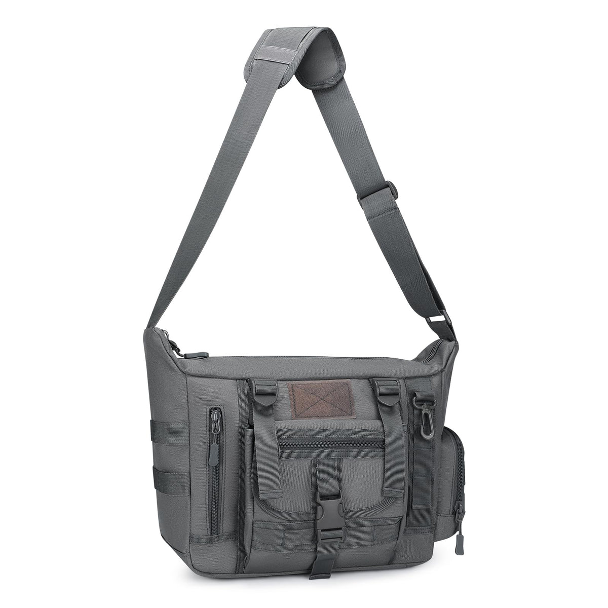 Huntvp Tactical Crossbody Messenger Shoulder Bag Molle for Men Women Camping Hiking Working Laptop Pack (Grey)