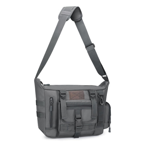 Huntvp Tactical Crossbody Messenger Shoulder Bag Molle for Men Women Camping Hiking Working Laptop Pack (Grey)