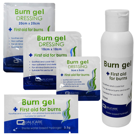 Qualicare Emergency First Aid Burns Care Scalds Sunburn Dressings Cooling Gel - 120ml Gel Bottle Twin Pack