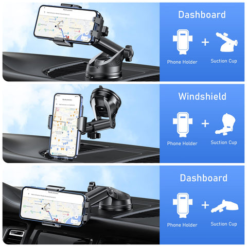 Blukar Car Phone Holder, Adjustable Car Phone Mount 360Â° Rotation for Car Dashboard/Windscreen [2023 Upgraded Strong Suction] - One Button Release Car Phone Cradle for iPhone 4.0''-7.0'' Phones