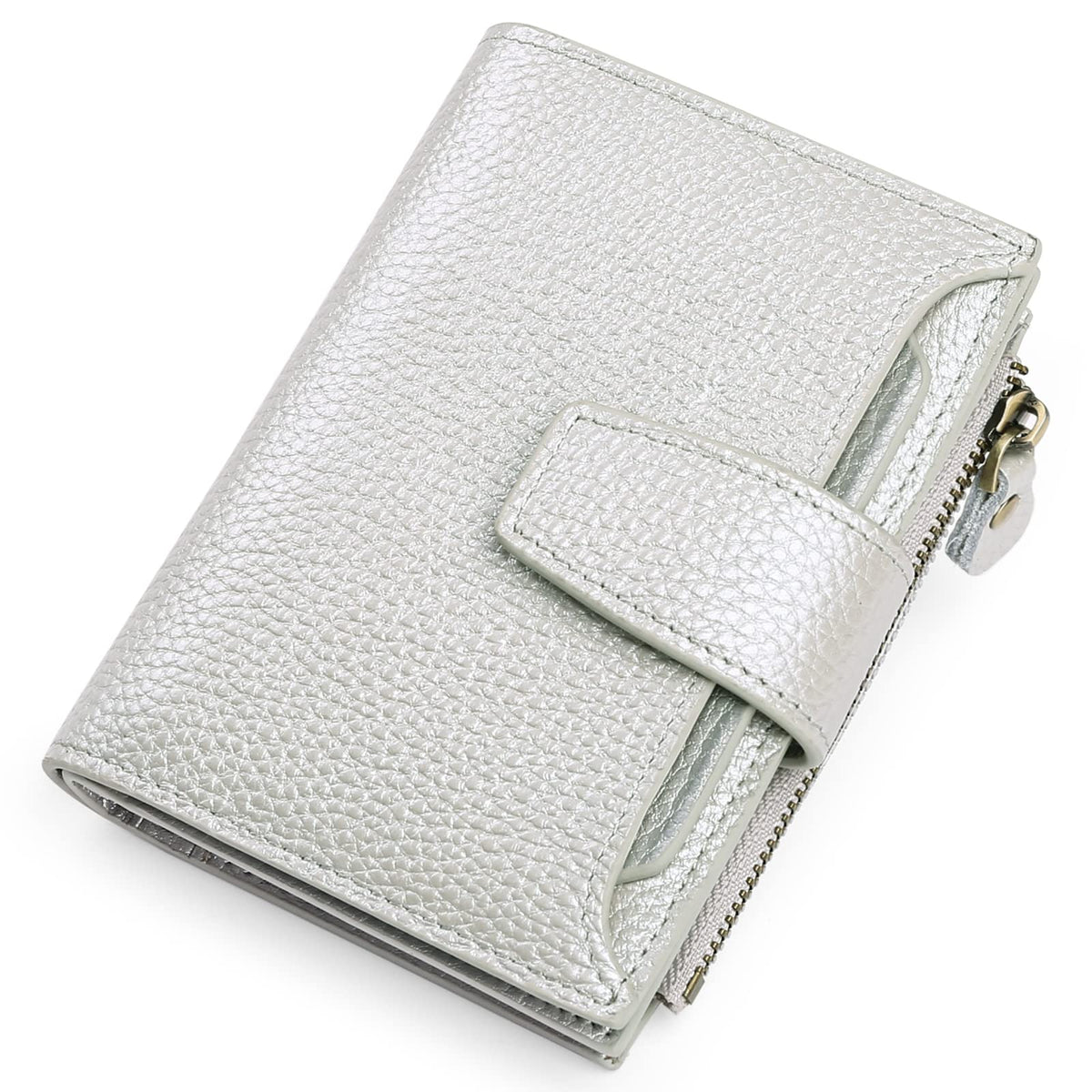 SENDEFN Women's RFID Blocking Leather Small Compact Bi-fold Zipper Pocket Wallet Card Case Purse with ID Window