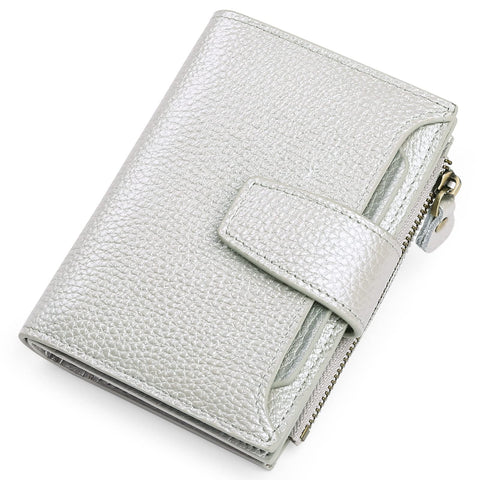 SENDEFN Women's RFID Blocking Leather Small Compact Bi-fold Zipper Pocket Wallet Card Case Purse with ID Window
